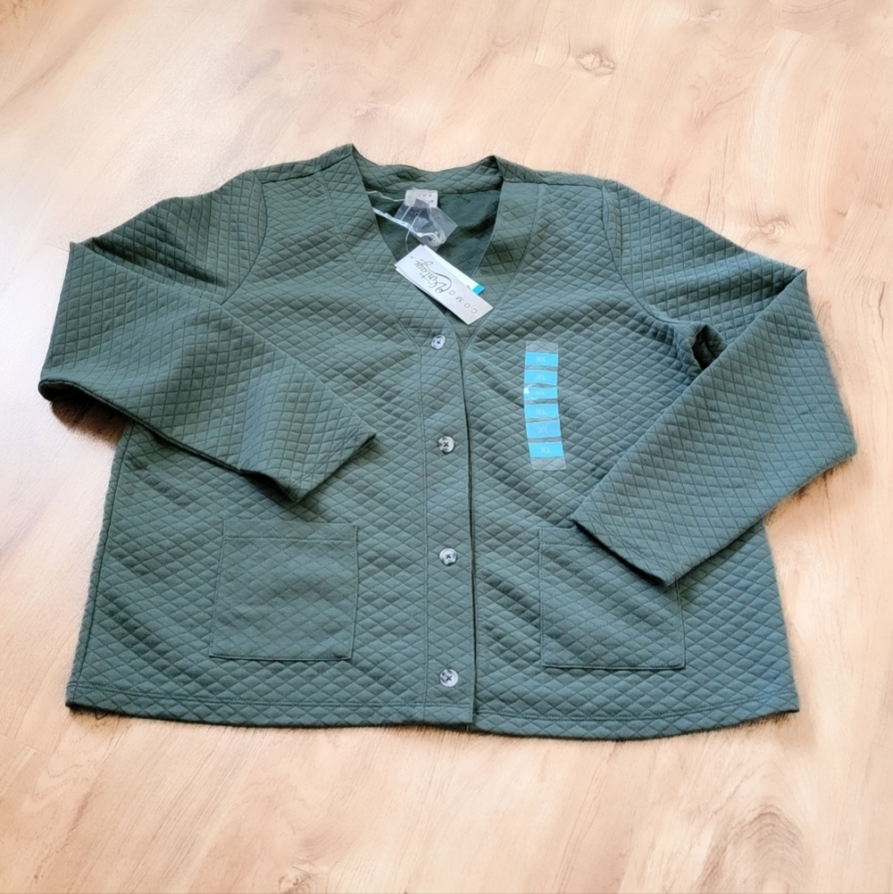 Como Vintage Quilted Olive Button Up Cardigan/Jacket Size XL